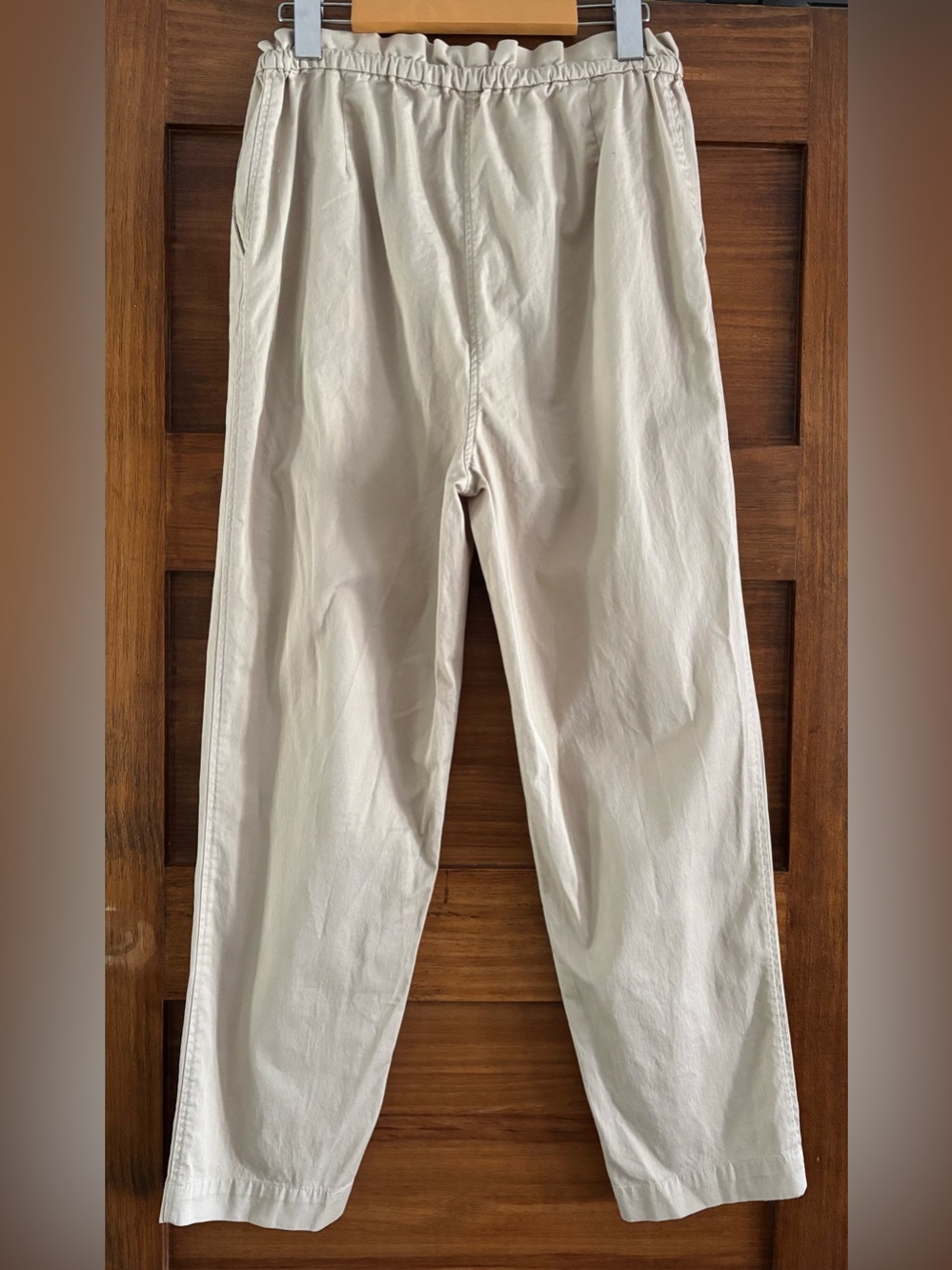 97% Organic Cotton Women's Cream Drawstring Waist Relaxed Trousers - Picture 2 of 4